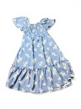 Smocked Blue Floral Girls' Casual Dress